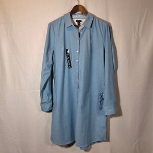 US Polo Assn Womens Light Blue Long Sleeve Button Down Shirt Dress XL